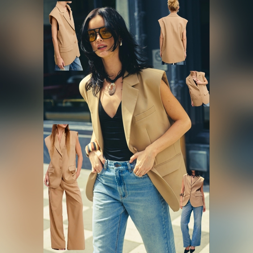 #611 🛑48 S/M Or M/L STYLISH SLEEVELESS Structured Oversized Blazer Vest